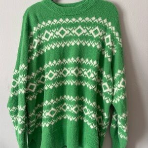 Aerie Green and White Fuzzy Sweater